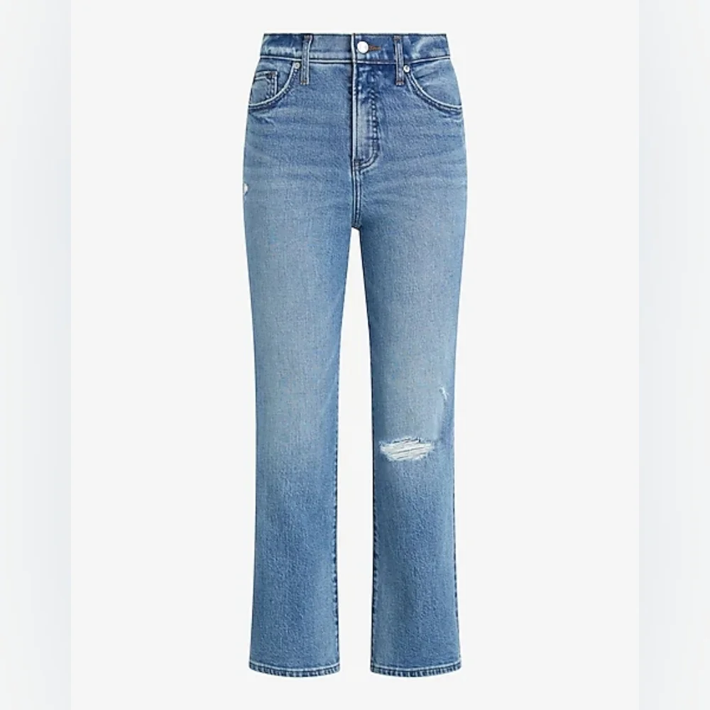 Express High Waisted Light Wash Ripped Cropped Flare Jeans - Size 4 Long - Picture 7 of 13